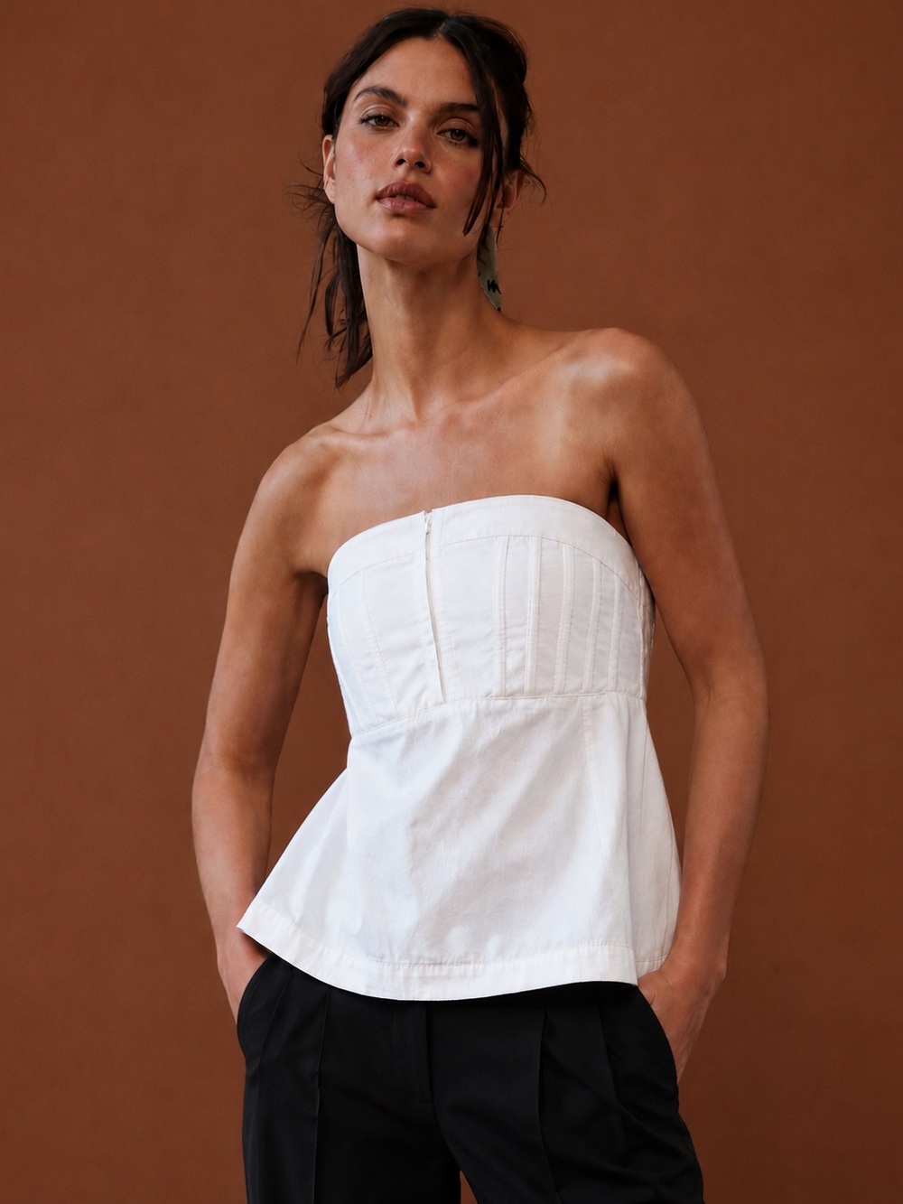 NWT Allina Liu Anthropologie White Strapless Bustier Top Size Medium